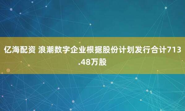 亿海配资 浪潮数字企业根据股份计划发行合计713.48万股